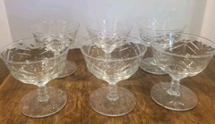 Vintage 1940s Etched Rock Sharpe Dessert Sherbet Glasses Star Bottom Set of 6