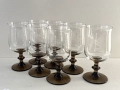 Set of 7 vintage Libbey Premier Tulip Smokey Quartz Glass Goblets 6-1/2″H 12 oz