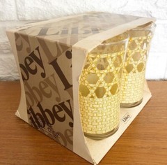Vintage LIBBEY Set of 4 NOS Bamboo Cane Print Flared Tumbler Glasses 5.25” IOP