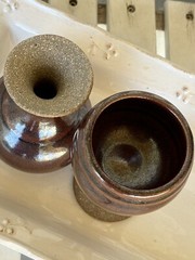 2 Pottery Stoneware Wine Goblet Chalice Hand Crafted Rusty Glaze Beautiful
