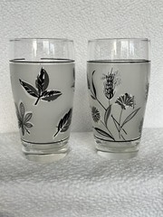 Vintage Libbey Glass Co. MCM 1 Silver Foliage & 1 Silver Leaf Water Glasses EUC