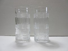 RALPH LAUREN LRL Crystal 6 1/4″ Glen Plaid Highball Tumbler Glasses Set of 2