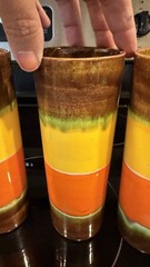 Vintage 1970s Ceramic Highball Tumbler Glasses Set of 4 B Drip Glaze 8”