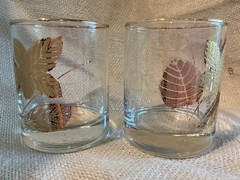 2 LIBBEY gold leaf MCM 1960’s rock whiskey lowball barware glasses