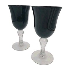 2 Libbey Martello Black Amethyst Wine Water Glass Classy Halloween Gothic