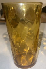 2 Vintage Anchor Hocking Honeycomb Optic Diamond Gemstone Amber Tumblers 70s