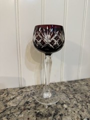 Vintage Bohemian Crystal Hock Wine Glass Ruby Red Cut To Clear Crystal
