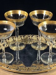 Vintage Champagne Coupe Optic Gold RimSherbet Cocktail Glasses Martini Set 4 MCM