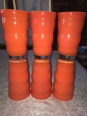 RARE Set Of 6 DANSK Kitchen RIO Ripple Wave ORANGE 16oz Crystal TUMBLERS 6″ Tall
