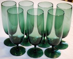 ONEIDA CRYSTAL MINX GREEN Vintage Set 7 Footed 8.5″ ICED TEA GLASSES 18 oz Exc.