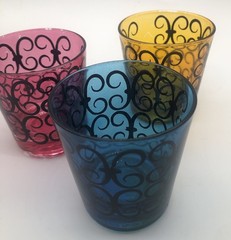Vintage Fred Press Mid Century Modern Glasses Scroll Jewel Tones Set Of 3 READ