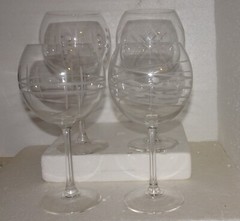 ARCOROC Metropolitan Balloon Wine 8 1/4″ Set of 4 Etched Dots Lines Rings France