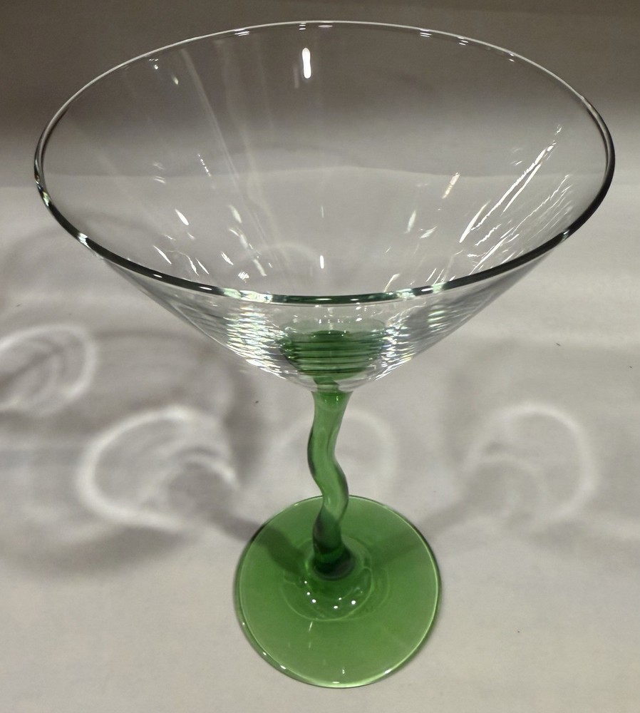 Libbey Courbe Wavy Emerald Green Z-Stem Martini Cocktail Glass MCM EUC Single