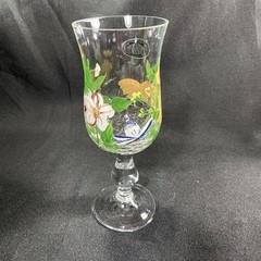 4 Cracpkle Glass Hand Painted Wine Water Goblets Home Essentials Flowers ~8” New