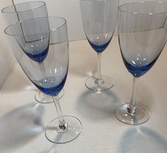 Vintage Blue Ombré Wine/Water Glass Goblets Clear Stem 7 5/8” Set of 4