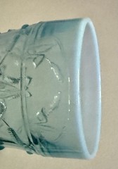 Antique Fenton Blue Opalescent Glass Tumbler ‘Waterlily & Cattail’ Pattern