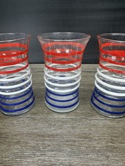 5 Vintage Anchor Hocking Red White and Blue Tumblers Glasses Patriotic July 4th