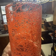MCM Hazel Atlas Orange Spaghetti String Drizzle Glass 6.5″ Tall VTG