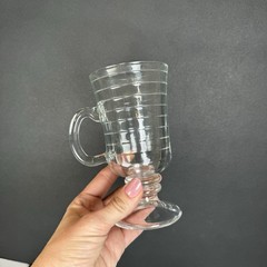 VTG Irish Coffee Mugs Ribbed Glass Pedestal Set Of 4 5.75 In Made In Portugal