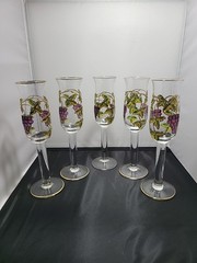 Wine Glasses W/ Grapevine Embossed W/ Gold Handpainted Vintage 5 Available (#6)