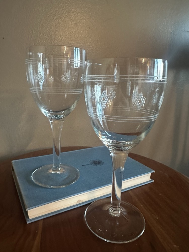 Standard Glass Co Criss Cross Bands Water Goblet with Stem (4) Vintage