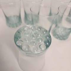 Libbey 8 ounce Aqua Blue Clear Drink Glasses Bubble Bottom Base Flared Rim (8)
