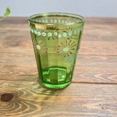 Vintage Glass Green Hand Painted Floral Enamel Gold Replacement