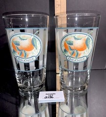 2 Libbey Glass Tumblers Orange Fruit Striped Vintage Retro