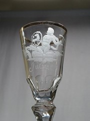 Bohemian Harrach Engraved Julius / July Gilt Cut Glass Wine Circa 1770-1800