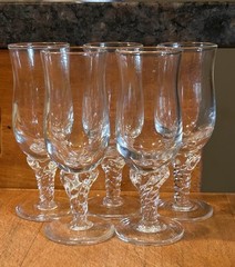 Lot Of 5 Cordial Glasses Blown Glass With Twisted Stem 4.5 Inch