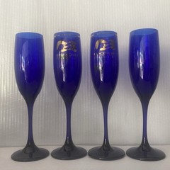 Vintage Libbey Cobalt Blue Glass Champagne Flutes Barware, Set of 4