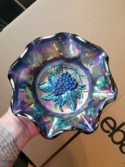 Super Scarce Electric Blue Imperial Carnival Glass Heavy Grape Bowl BUY IT!!