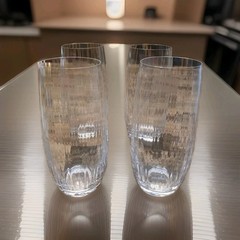 Pristine!! Four Galway Irish Crystal Erne Hiball Glasses with Factory Lables