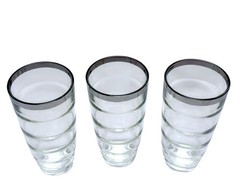 Clear Glass Tumblers With Silver Rim Ribbed Design Set Of 3