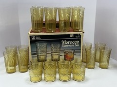 Vintage Morocco Glassware Set 24 Pieces Teas Beverage Juices Glass Honey Gold