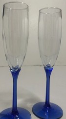 Sale 2 Vtg Libbey Domaine Cobalt Blue Champagne Flutes Blue Flower Stem Clear