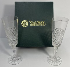Galway Irish Crystal 29027 Happy Engagement Pair of Flute Glasses
