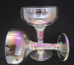 2 Wine Glasses Champagne Amber Iridescent Bowl Stem Cordial Glasses 5.5″