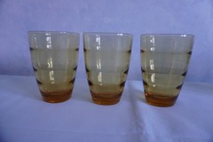 Hazel Atlas Waterfall gold Saturn optic pitcher + 5 highball glass tumblers
