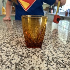 Vintage Amber Brown Glass Tumbler MCM Mid Century Modern Geometric Drinking