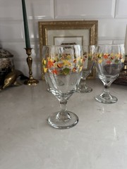 Vintage LIBBEY Crisa Autumn Leaves & Acorns Water Wine Goblets Stemware Set of 4