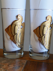 2 Vintage MCM Pisces Anchor Hocking Zodiac Glass Highball Tumbler Gold FREE SHIP