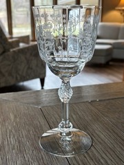 Fostoria MANOR 7 Clear Water Goblets Blown Glass 7 1/2 Etched Flowers Crystal