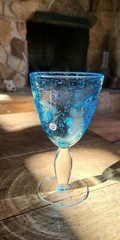 Artland Fused Glass Blue Millefiori Art Glass Wine Water Goblet Hand Blown