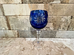 Bohemian Cobalt Blue Cut To Clear 6 3/4″ Goblet