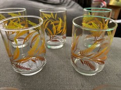 Libbey Golden Yellow Wheat Brown Amber Glasses Set 5 12oz & 2 6oz juice MCM VTG