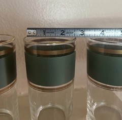 HiBall GlassMCM Set Of 4 TST Heritage Celadon Olive Green Gold Stripes Barware
