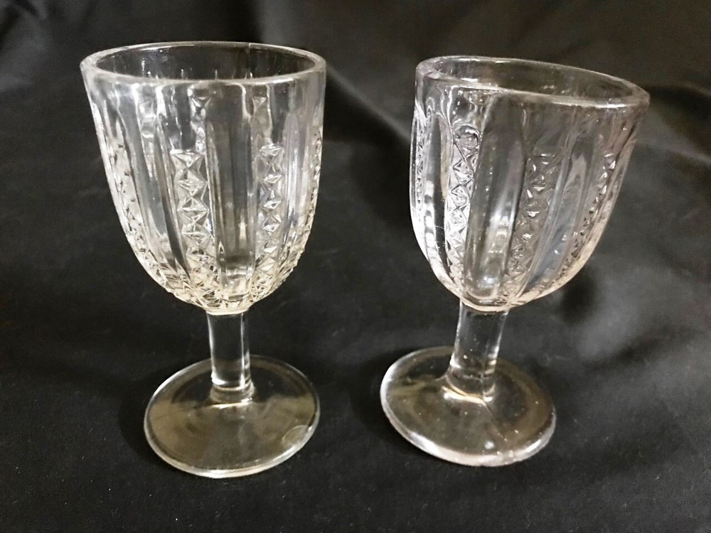 ANTIQUE KOKOMO GLASS EAPG STARS & STRIPES (#209) 2 SHERRY CORDIALS C1889-1905