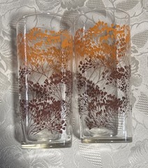 Orange And Red Fall Leaf Pattern Glasses- Set Of 2