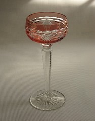 Vintage Peach Color Cased Cut to Clear Crystal Wine Stem